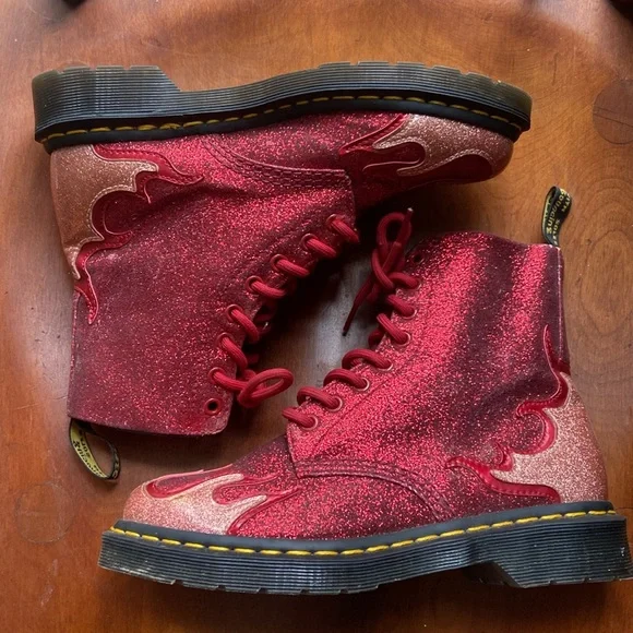 Rare! Dr. Martens 1460 Pascal Flame Red Glitter Boots Women's Size 7 - Picture 7 of 14